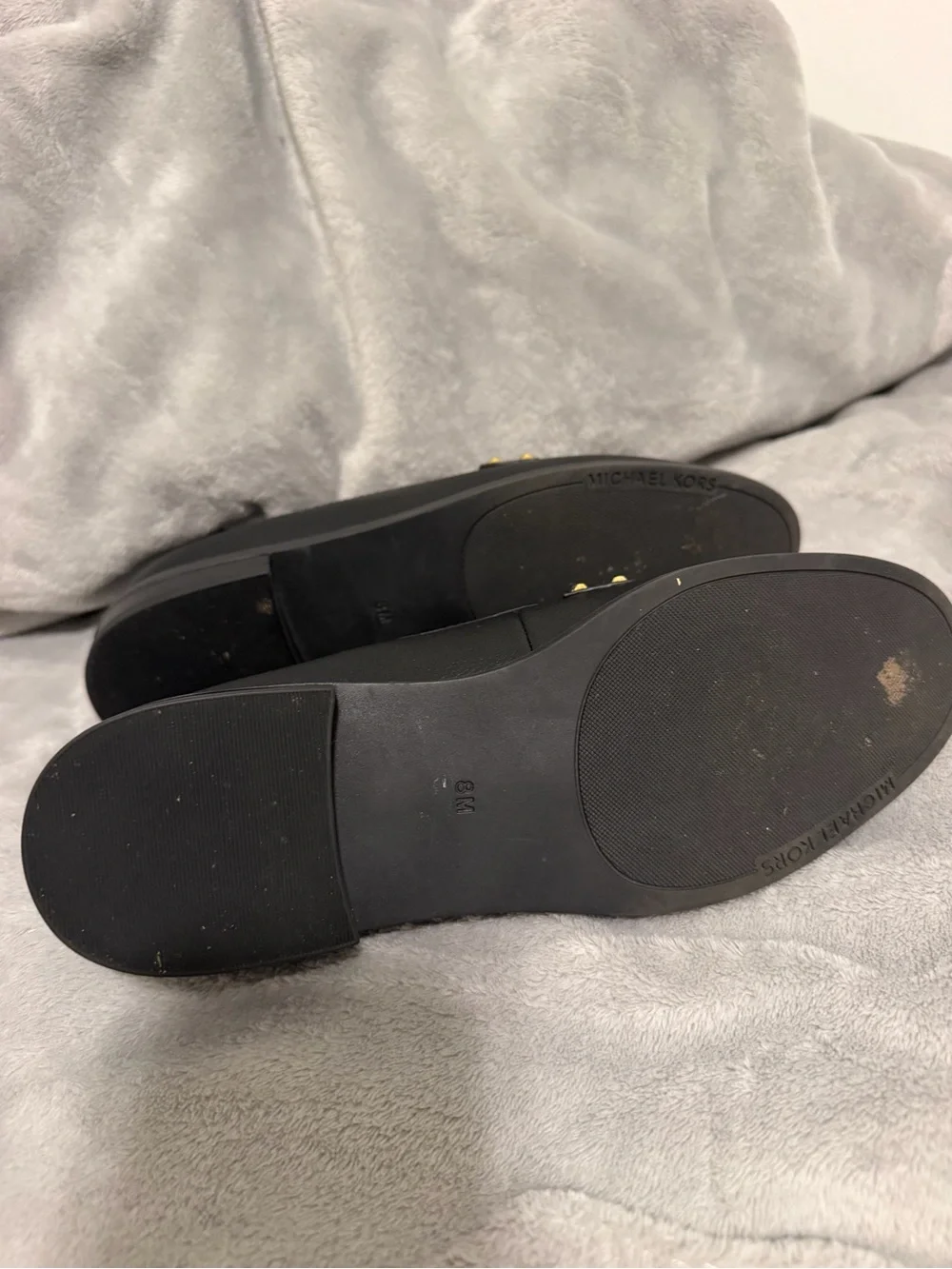 Michael Kors Black Leather Loafers with Gold MK Emblem